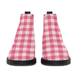 Pink Check Pattern Print Flat Ankle Boots