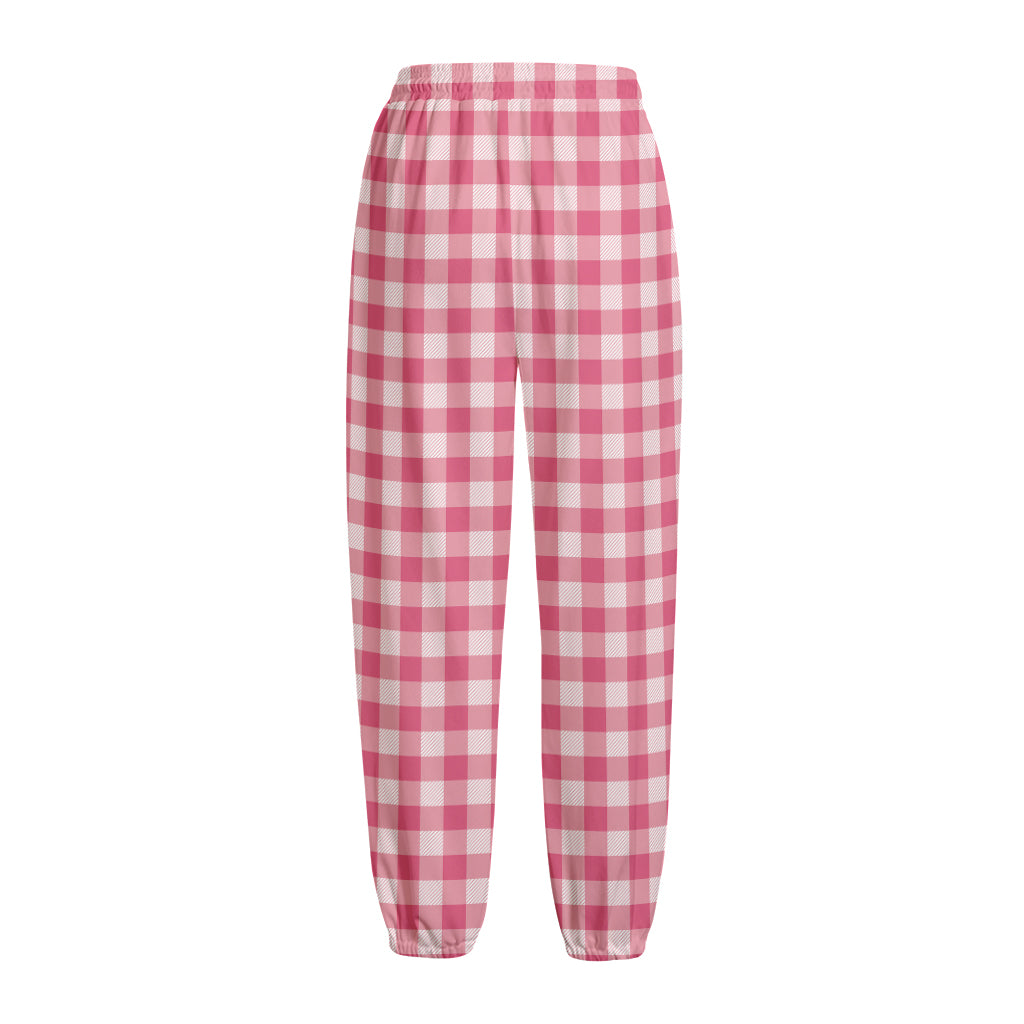 Pink Check Pattern Print Fleece Lined Knit Pants