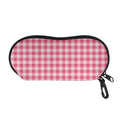 Pink Check Pattern Print Glasses Case