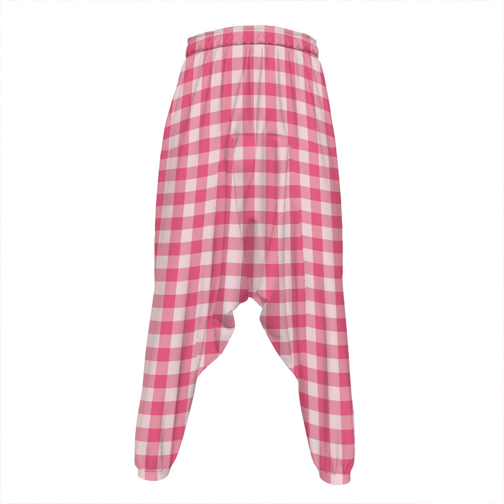 Pink Check Pattern Print Hammer Pants