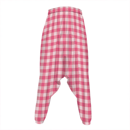 Pink Check Pattern Print Hammer Pants