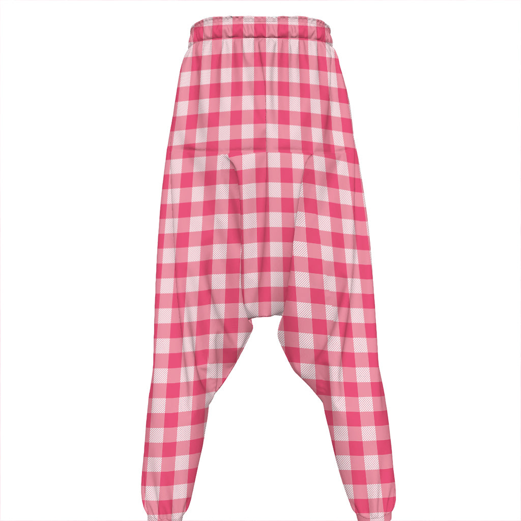 Pink Check Pattern Print Hammer Pants