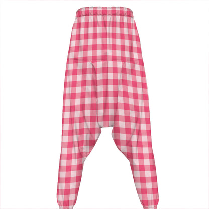 Pink Check Pattern Print Hammer Pants