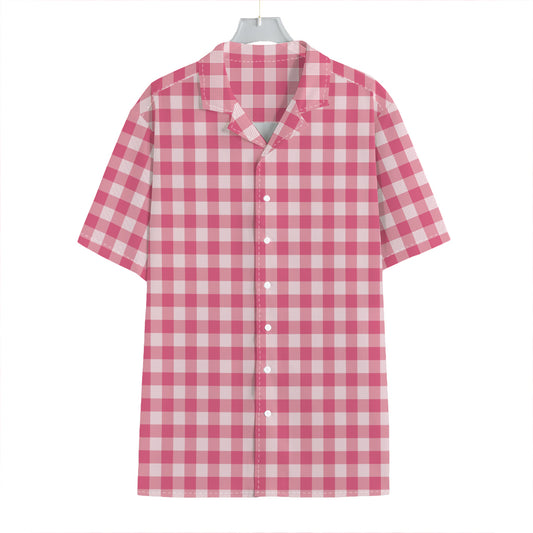 Pink Check Pattern Print Hawaiian Shirt