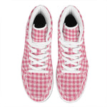 Pink Check Pattern Print High Top Leather Sneakers