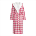Pink Check Pattern Print Hooded Bathrobe