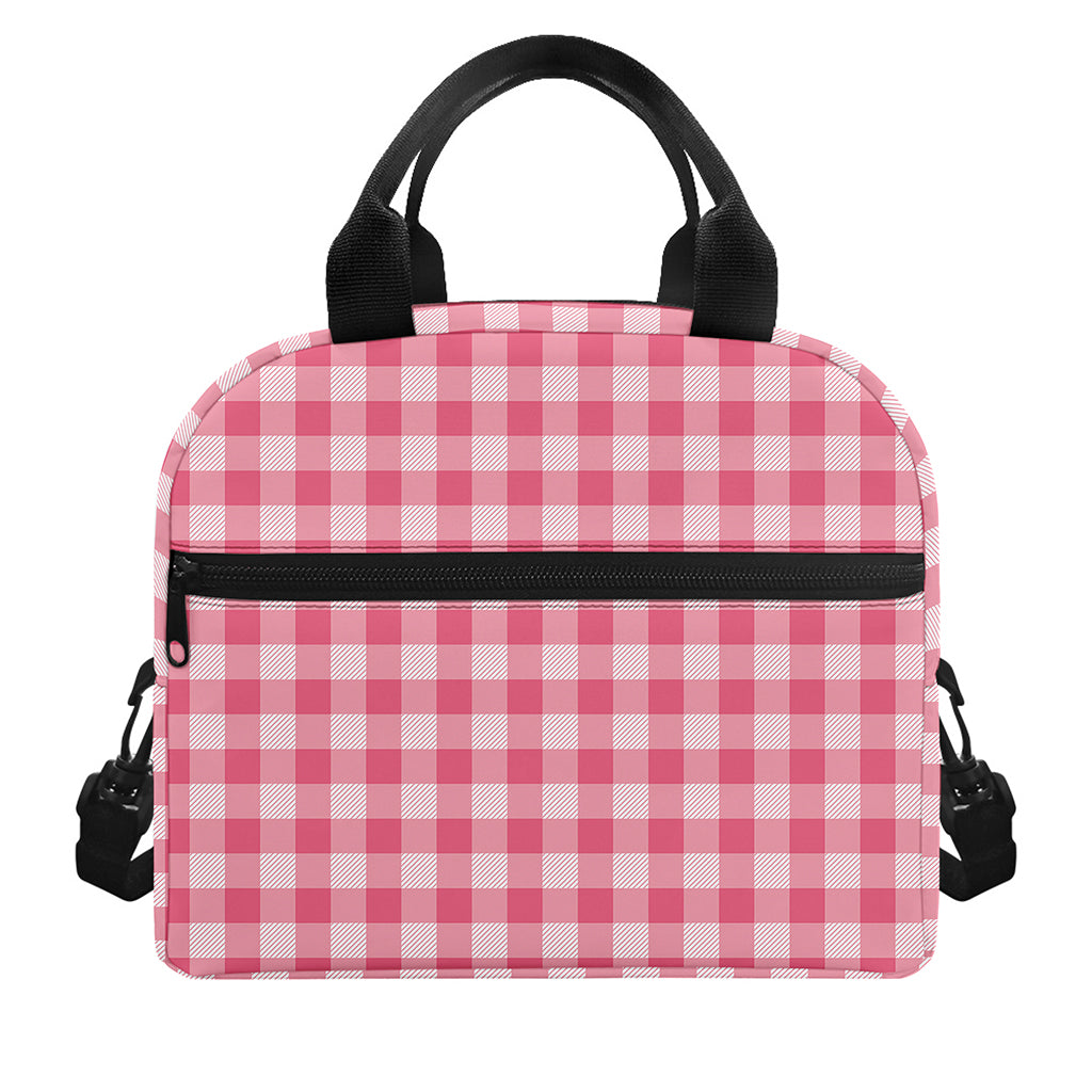 Pink Check Pattern Print Insulated Lunch Bag