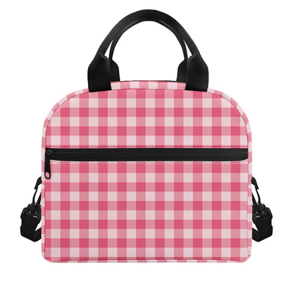 Pink Check Pattern Print Insulated Lunch Bag