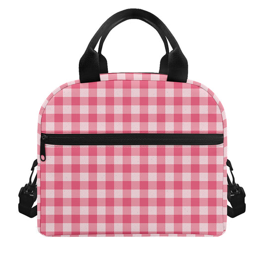 Pink Check Pattern Print Insulated Lunch Bag