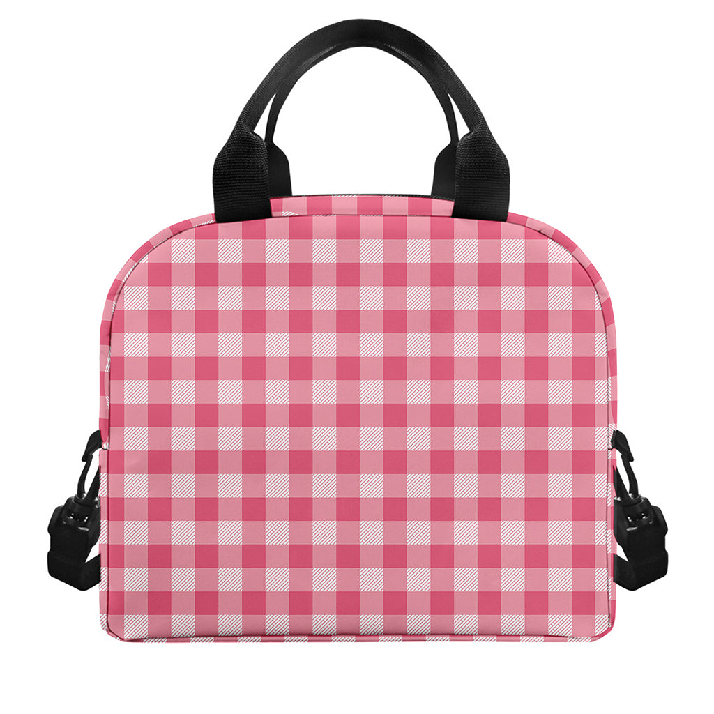 Pink Check Pattern Print Insulated Lunch Bag