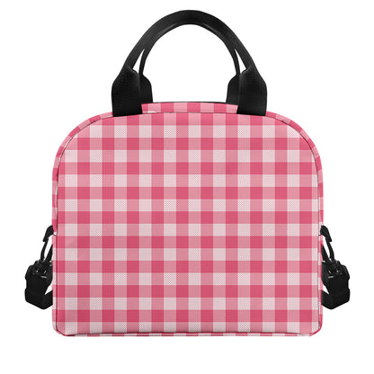 Pink Check Pattern Print Insulated Lunch Bag