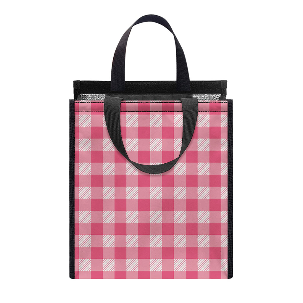 Pink Check Pattern Print Insulated Lunch Tote