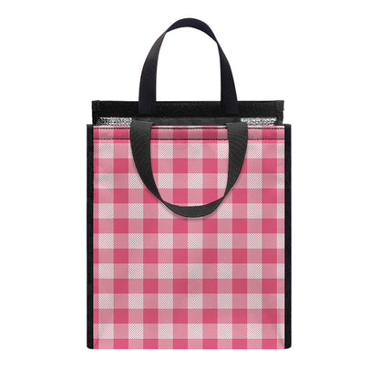 Pink Check Pattern Print Insulated Lunch Tote