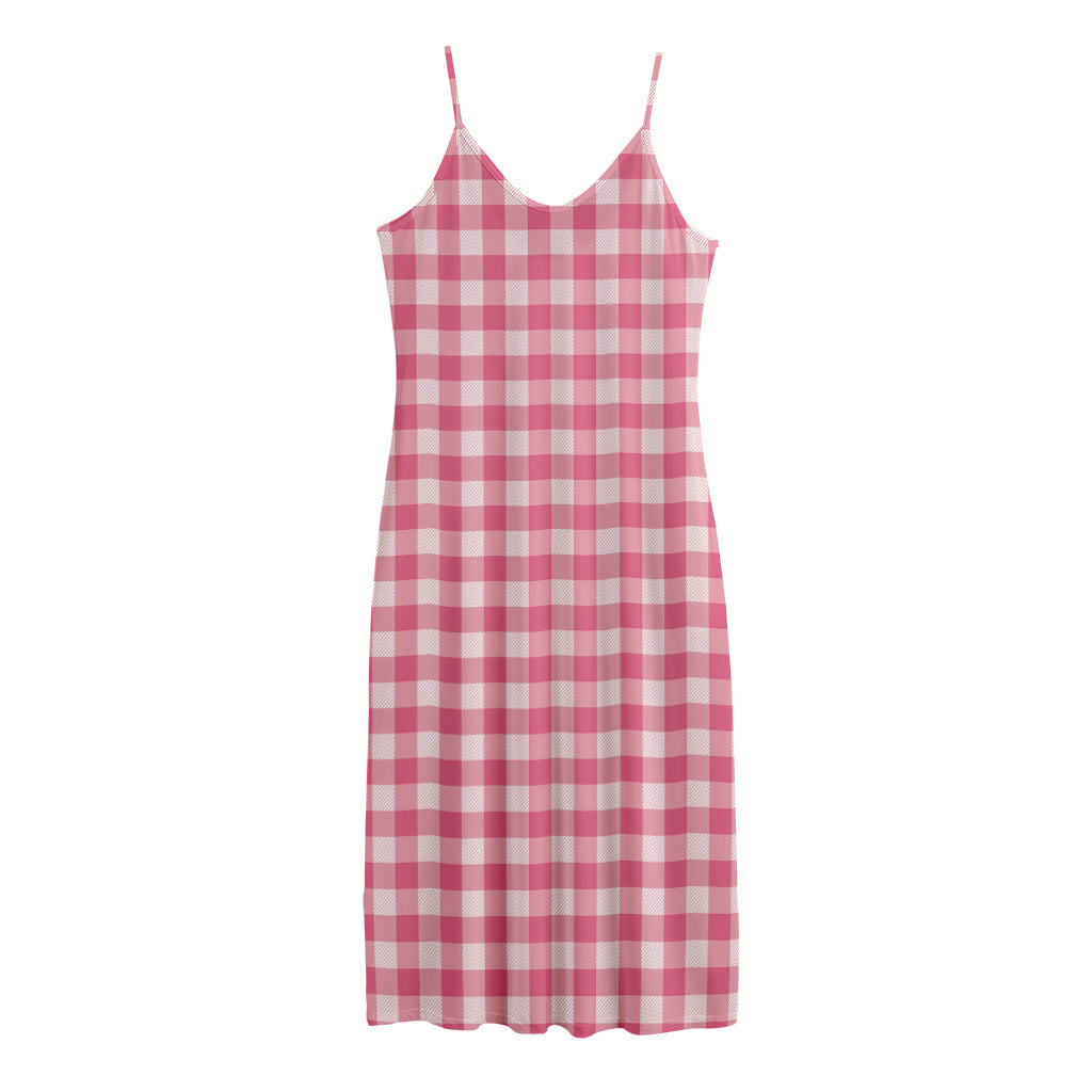 Pink Check Pattern Print Jersey Midi Cami Dress