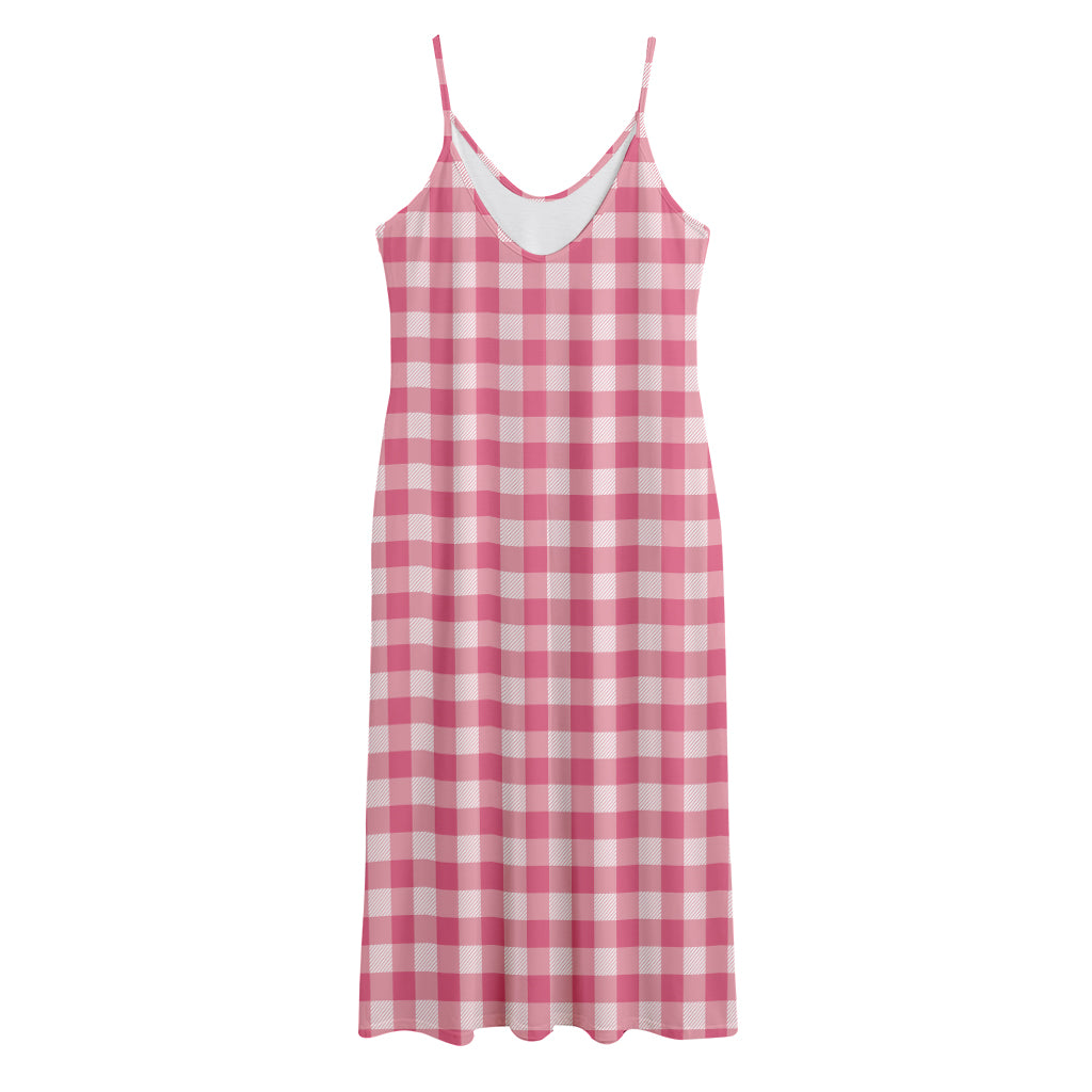 Pink Check Pattern Print Jersey Midi Cami Dress