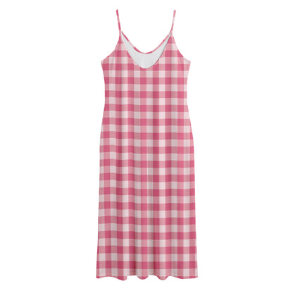 Pink Check Pattern Print Jersey Midi Cami Dress