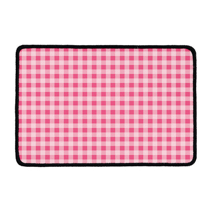 Pink Check Pattern Print Kitchen Mat