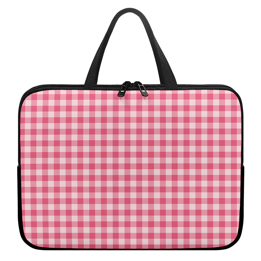 Pink Check Pattern Print Laptop Sleeve With Handle