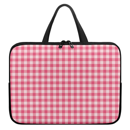 Pink Check Pattern Print Laptop Sleeve With Handle
