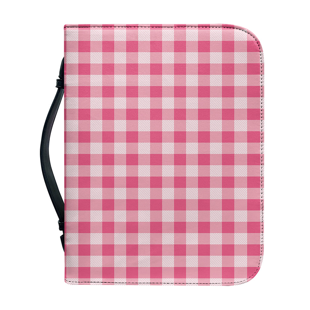 Pink Check Pattern Print Leather Bible Cover