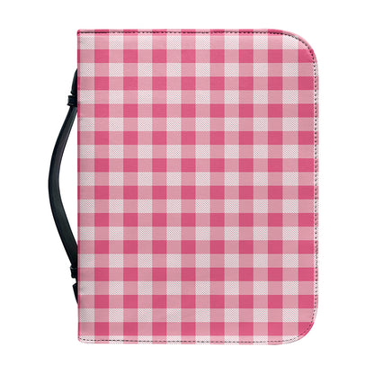 Pink Check Pattern Print Leather Bible Cover