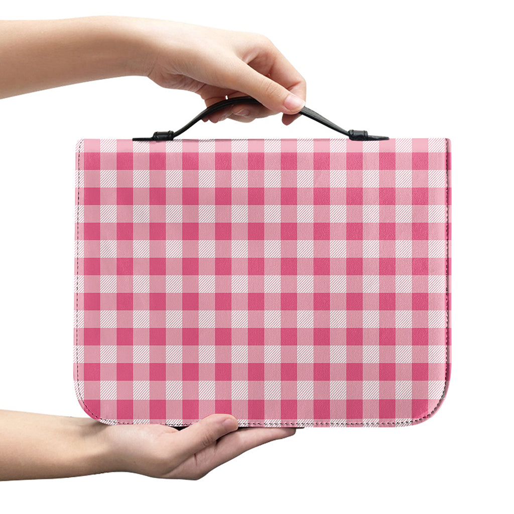 Pink Check Pattern Print Leather Bible Cover