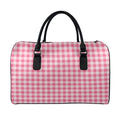 Pink Check Pattern Print Leather Duffel Bag