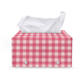 Pink Check Pattern Print Leather Tissue Box Cover