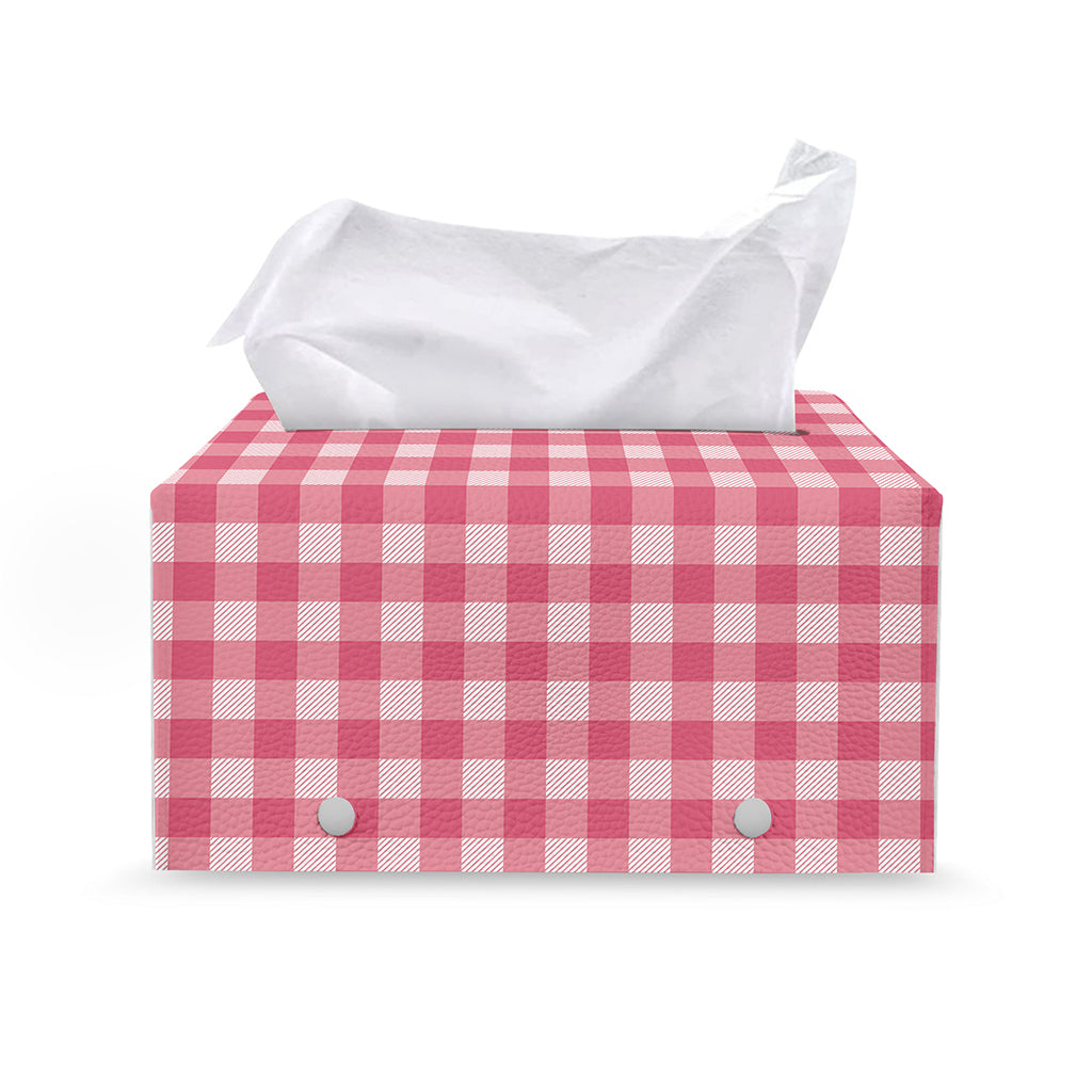 Pink Check Pattern Print Leather Tissue Box Cover