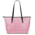 Pink Check Pattern Print Leather Tote Bag With Zipper