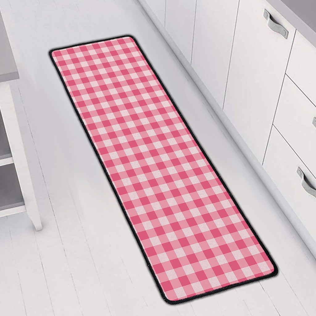Pink Check Pattern Print Long Kitchen Mat