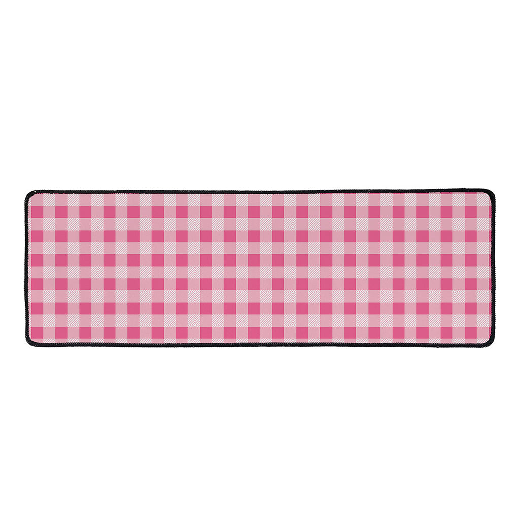 Pink Check Pattern Print Long Kitchen Mat