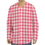 Pink Check Pattern Print Long Sleeve Baseball Jersey