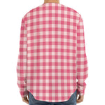 Pink Check Pattern Print Long Sleeve Baseball Jersey