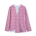 Pink Check Pattern Print Long Sleeve Short Coat