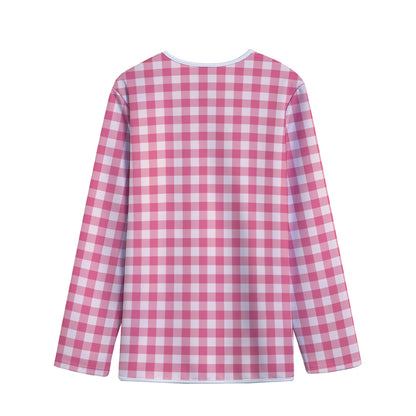 Pink Check Pattern Print Long Sleeve Short Coat