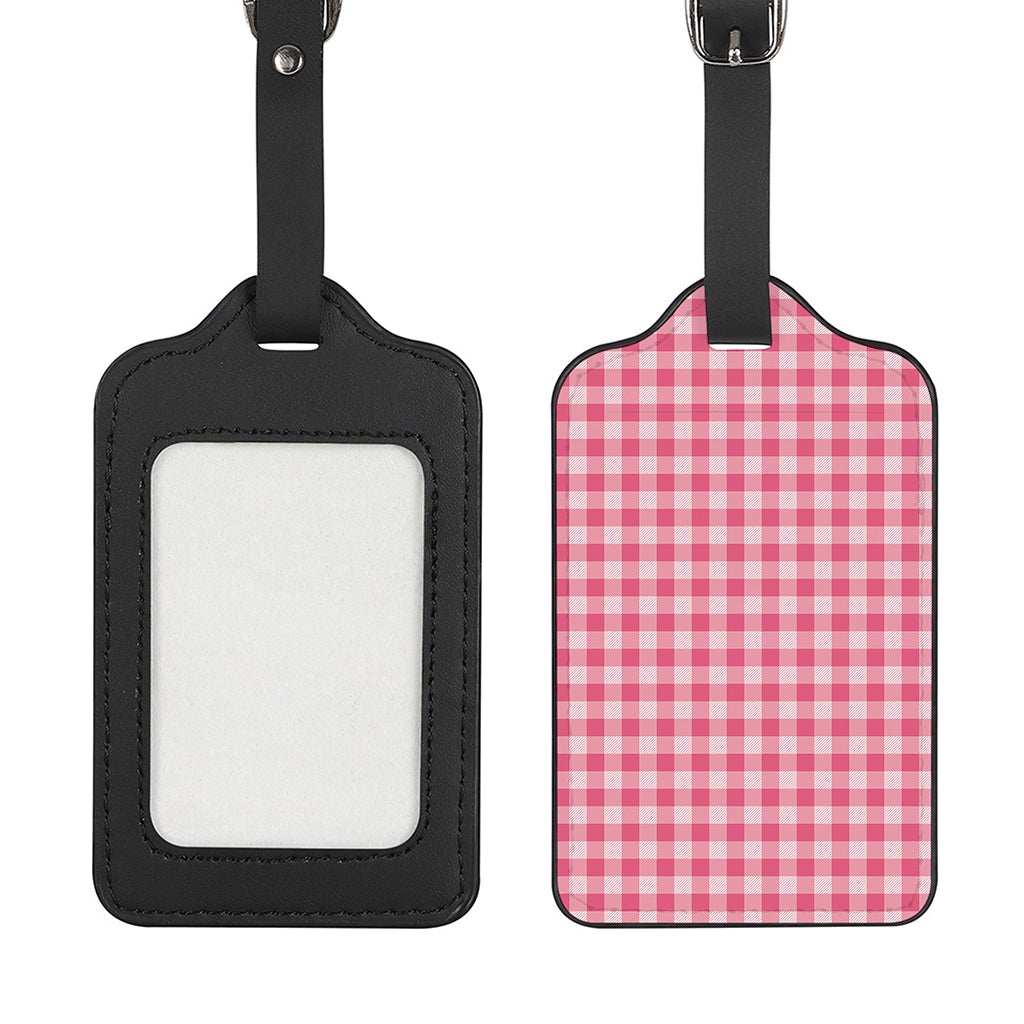 Pink Check Pattern Print Luggage Tag