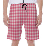 Pink Check Pattern Print Men's Beach Shorts