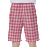 Pink Check Pattern Print Men's Beach Shorts