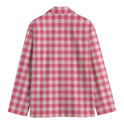Pink Check Pattern Print Men's Blazer