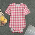 Pink Check Pattern Print Men's Bodysuit