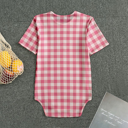 Pink Check Pattern Print Men's Bodysuit