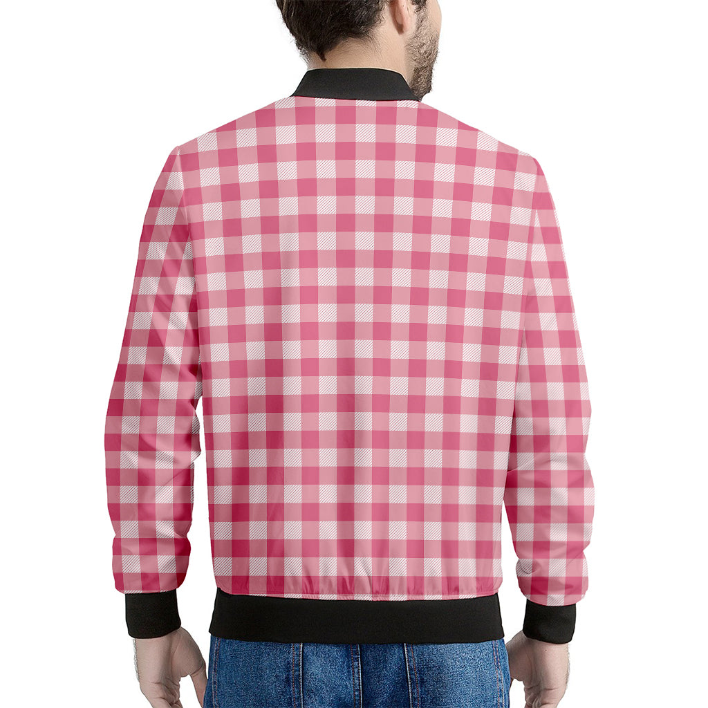Pink Check Pattern Print Men's Bomber Jacket