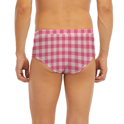 Pink Check Pattern Print Men's Briefs