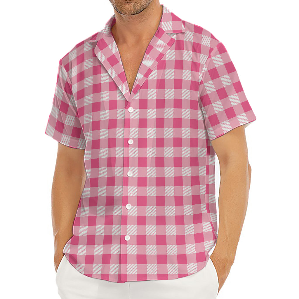 Pink Check Pattern Print Men's Deep V-Neck Shirt