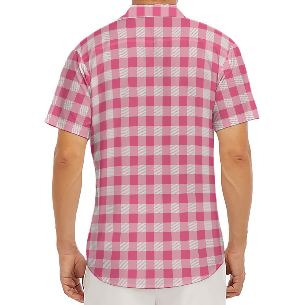 Pink Check Pattern Print Men's Deep V-Neck Shirt