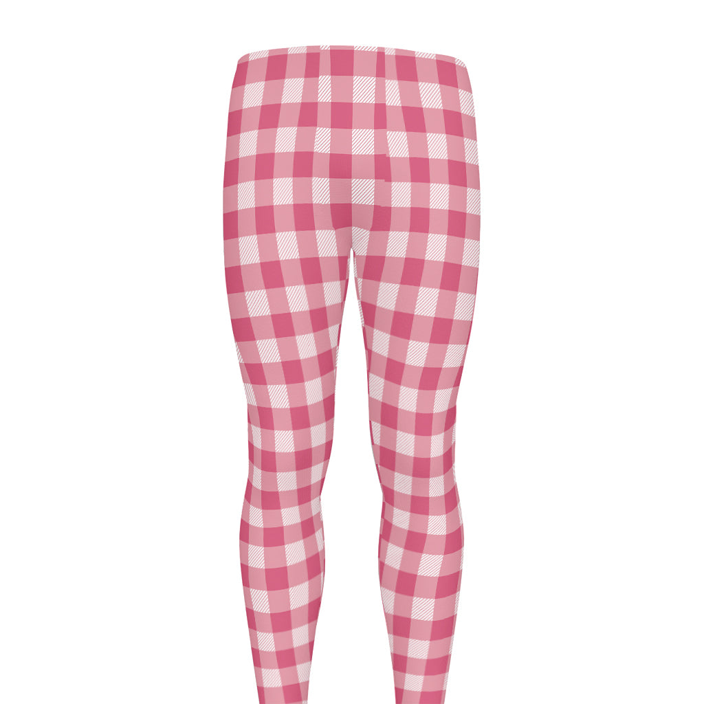 Pink Check Pattern Print Men's leggings