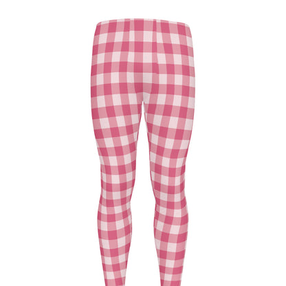 Pink Check Pattern Print Men's leggings