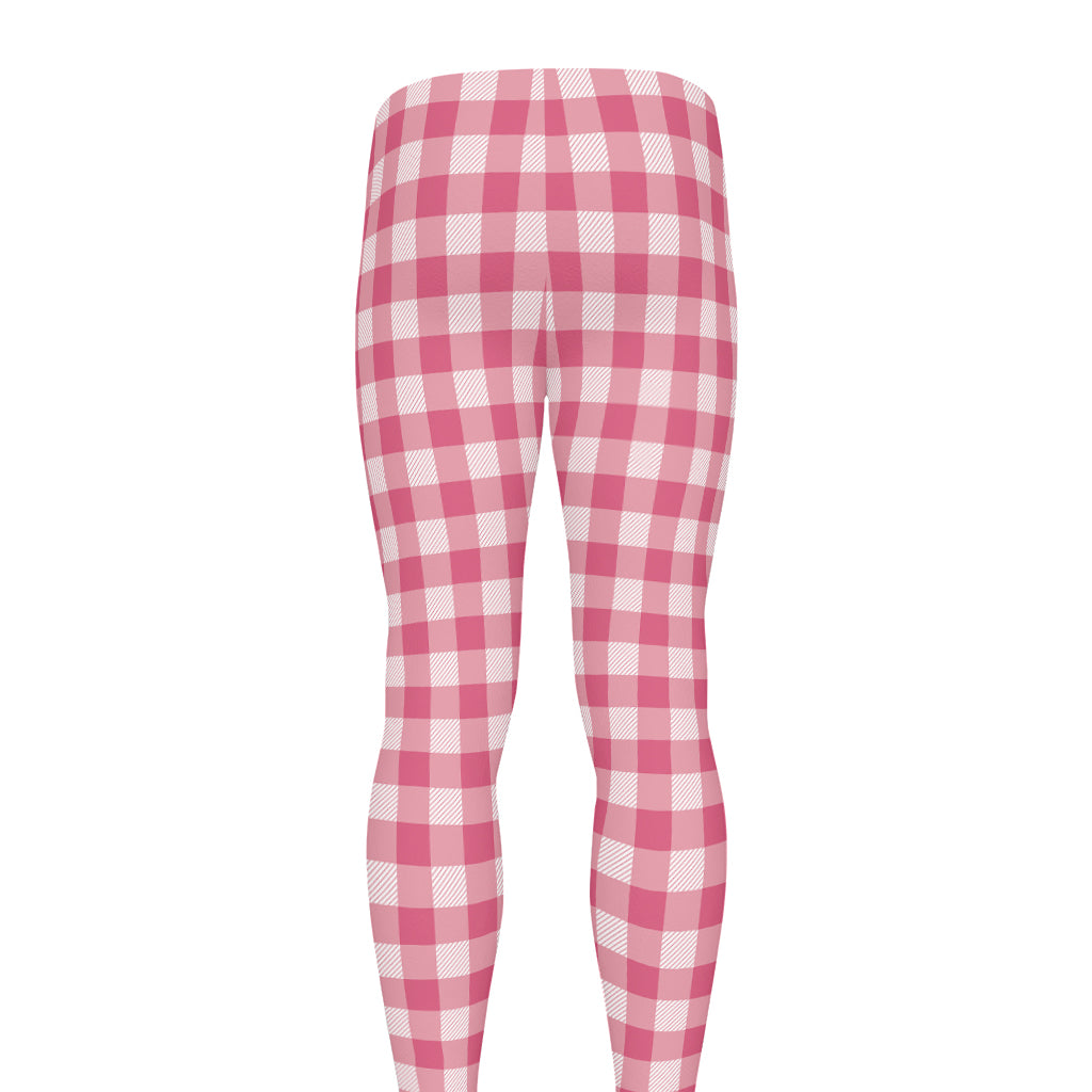 Pink Check Pattern Print Men's leggings
