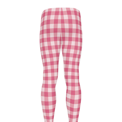 Pink Check Pattern Print Men's leggings